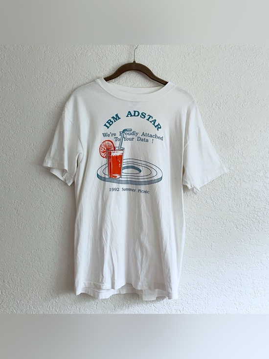 VTG 1992 IBM Adstar Summer Picnic Graphic Tee Hanes Beefy Medium Single Stitch